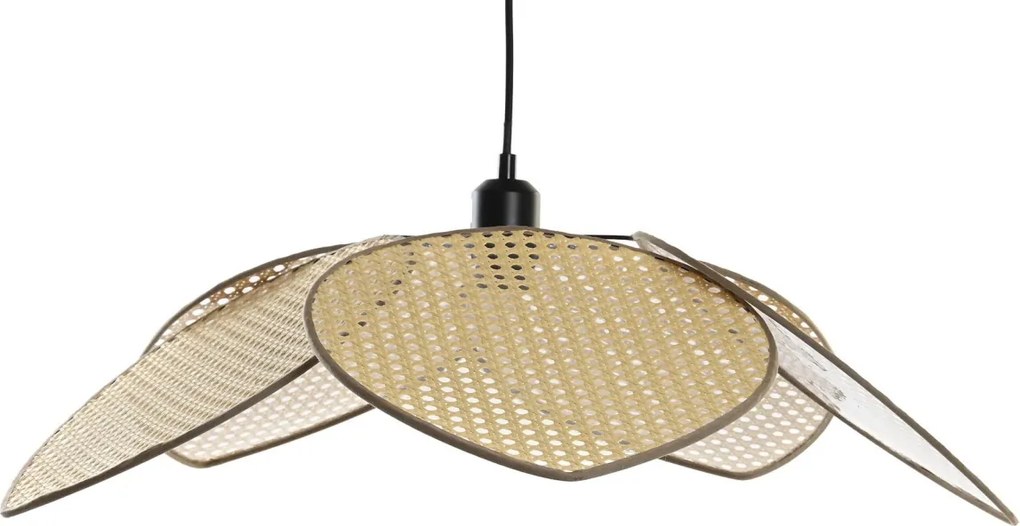 Lustră suspendată din ratan împletit, metal și bumbac, maro și negru, formă plată, 23 x 64 cm, „Dun”