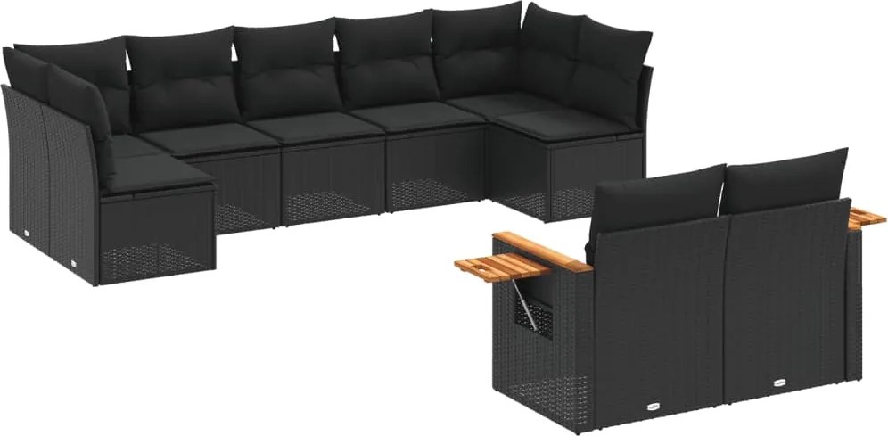 vidaXL Set mobilier de grădină cu perne, 9 piese, negru, poliratan