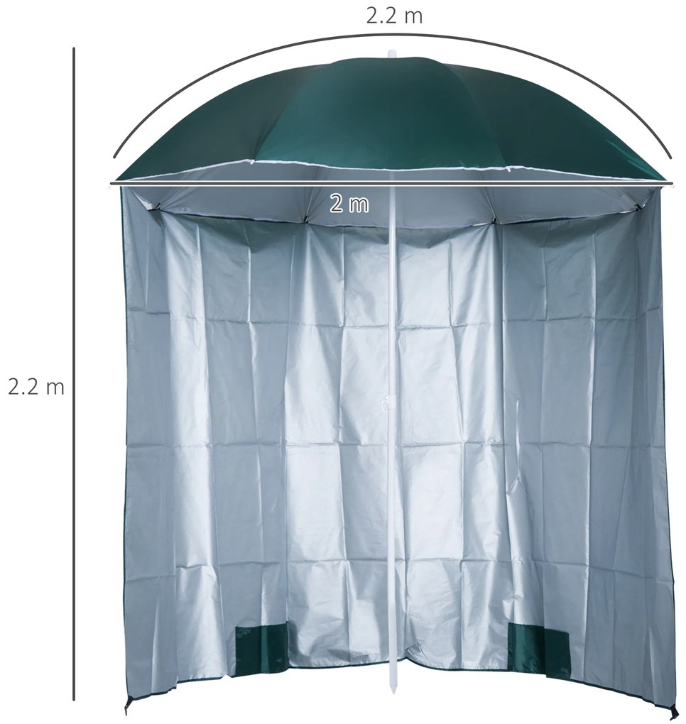 Outsunny Umbrelă de Plajă și Grădină cu Perdea Parasolară, Poliester și Metal, Φ220cm, Verde Închis | Aosom Romania
