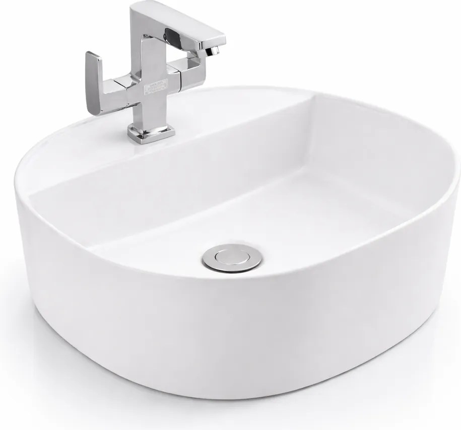 BERGAMO || Lavabou, de pus pe blat, ceramică, alb, rotunjit