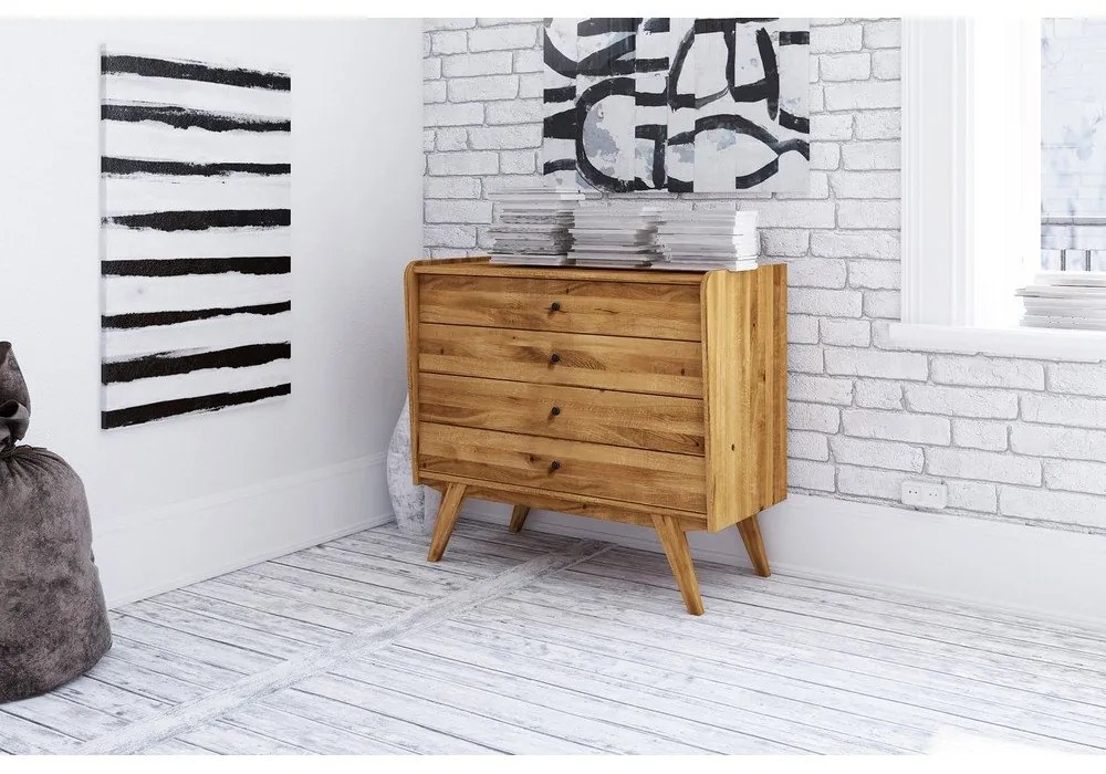 Comodă joasă din lemn de stejar 100x90 cm Retro - The Beds