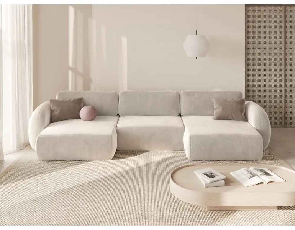 Colțar crem extensibil/cu spațiu de depozitare cu tapițerie din catifea (în formă de "U") Tonale – Cosmopolitan Design
