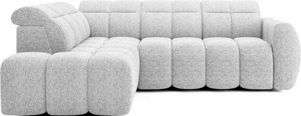 Colțar gri deschis extensibil/cu spațiu de depozitare cu tapițerie din țesătură bouclé (cu colț pe partea stângă/în formă de ”L”) Falconn – ELTAP