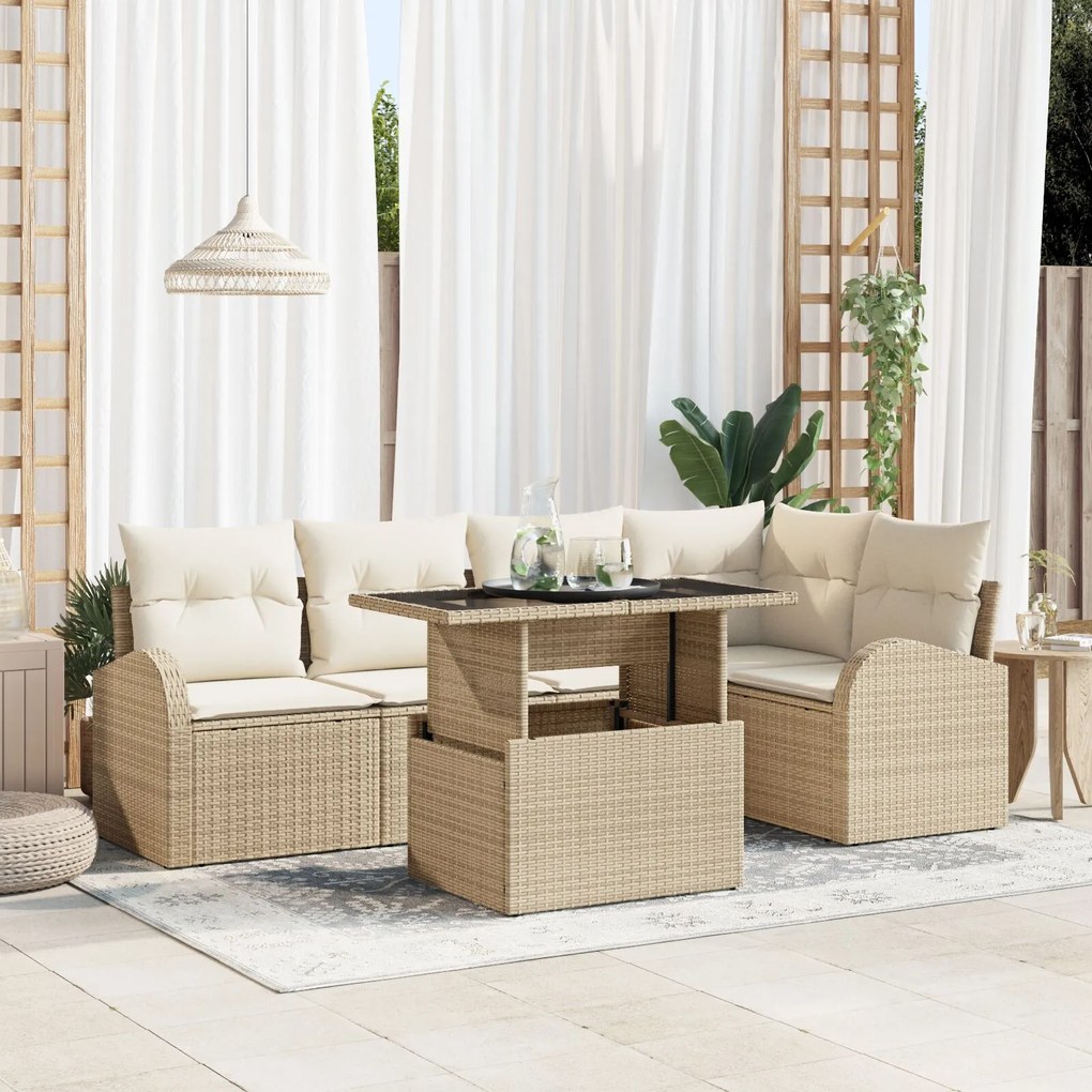 Set de Sofa pentru Grădină vidaXL cu 6 Piese și Perne Bej din Ratan Polimer