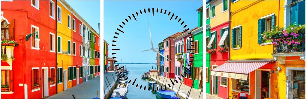 Tablou - Insula Burano, Veneția, Italia (cu ceas) (90x30 cm)