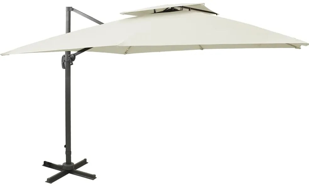 vidaXL Umbrelă în consolă cu înveliș dublu, nisipiu, 300x300 cm