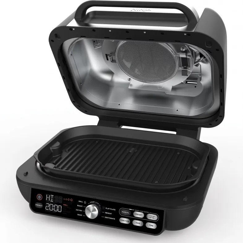 Gratar electric Ninja Foodi MAX PRO AG651EU, 2460W, 3.8L, Functie gratar si Air fryer, Cyclonic Air, Smart Cook, Negru/inox
