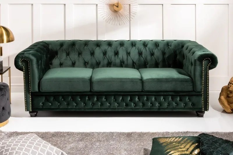 Canapea clasica stil englezesc Chesterfield II 3 locuri, verde