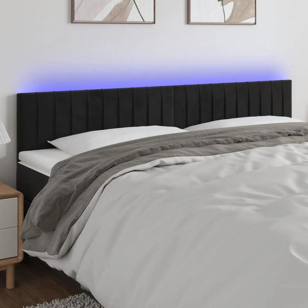 3121912 vidaXL Tăblie de pat cu LED, negru, 180x5x78/88 cm, catifea