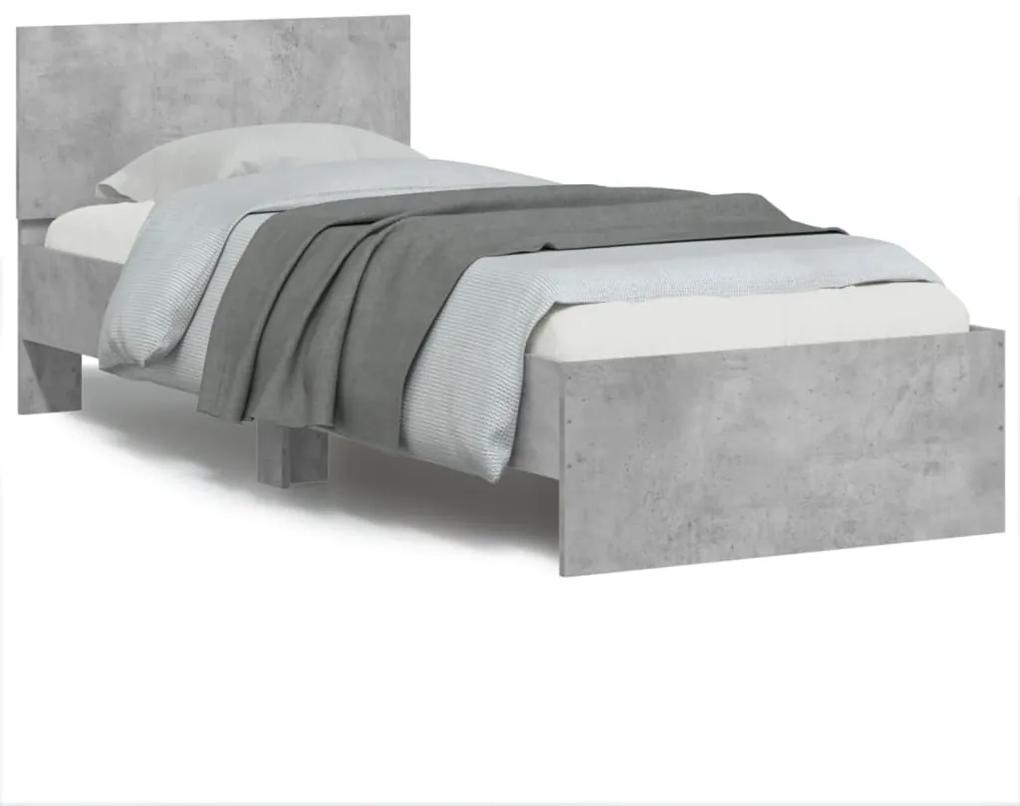 838837 vidaXL Cadru de pat cu tăblie și lumini LED, gri beton, 90x190 cm