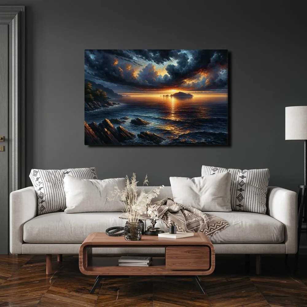 Tablou apus dramatic de soare la mare