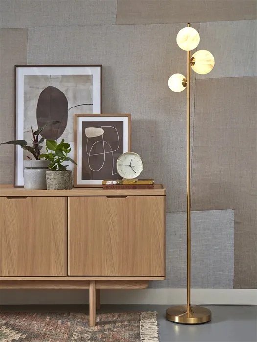 Lampadar cu 3 globuri din sticla cu aspect de marmura Carrara
