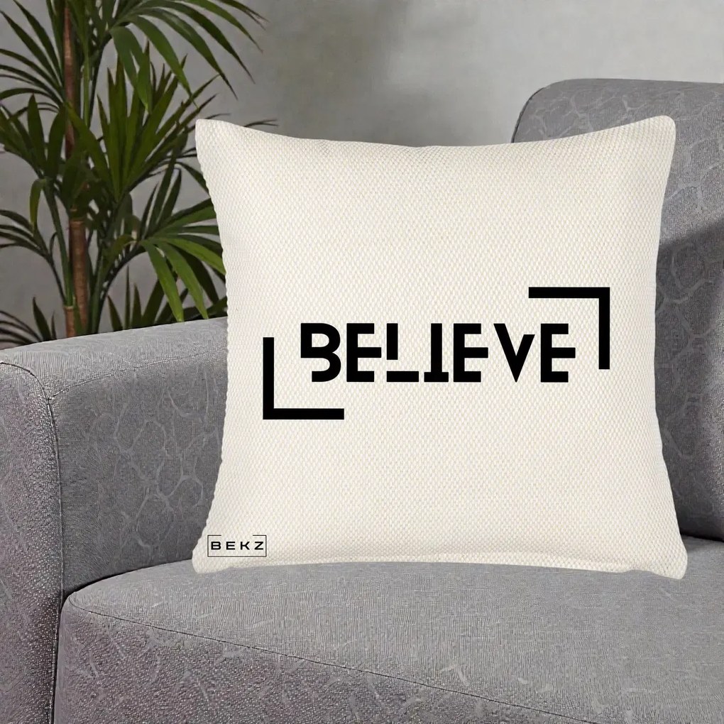 Perna Decorativa Believe Minimalist, 40x40 cm, Crem Reliefat, Husa Detasabila, Perna Inclusa, BEKZ®