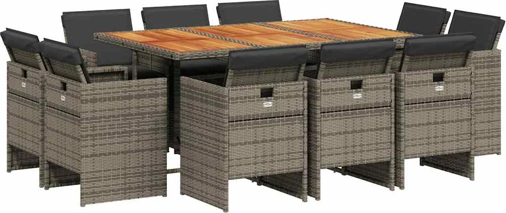 vidaXL Set mobilier de grădină cu perne, 11 piese, gri, poliratan