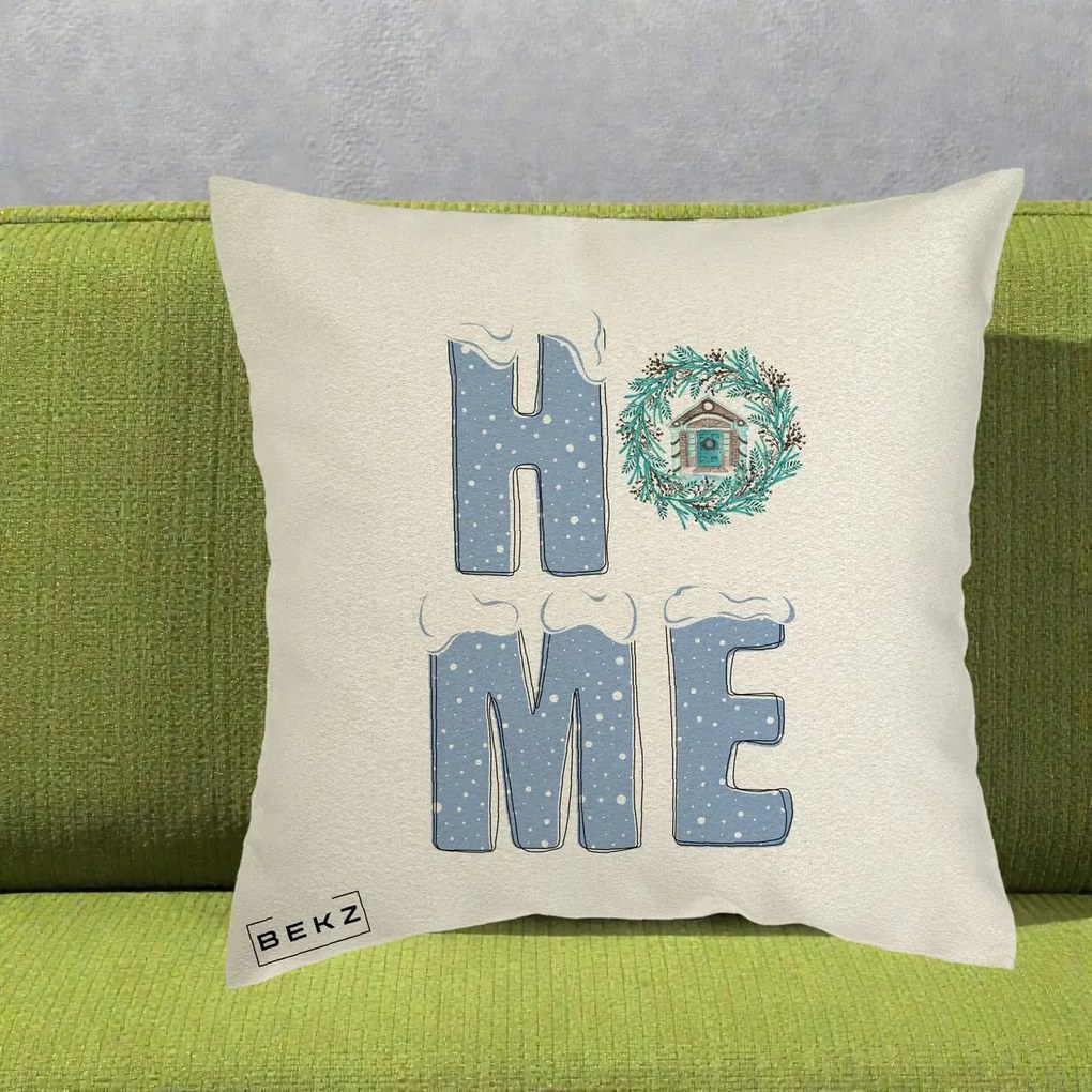 Perna Decorativa HOME Iarna cu Coroana, 40x40 cm, Ecru, Husa Detasabila, Perna Inclusa, BEKZ®