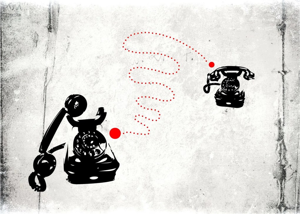 Tablou pe sticlă - Desen de telefon în stilul lui Banksy (70x50 cm)