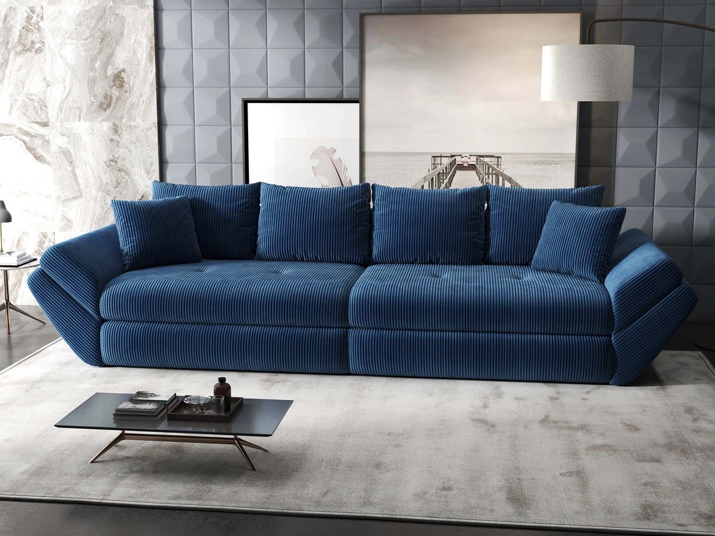 Canapea extensibilă dumonde cu ladă de depozitare si sezut confortabil din spuma high-density, Loana Zoom Albastru 300x100 cm