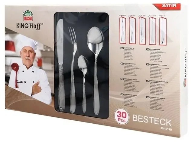 Set de 30 de tacâmuri Kinghoff KH 1454, Pentru 6 persoane, Oțel inoxidabil, Argint