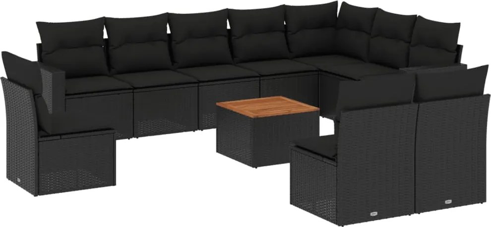 vidaXL Set canapele de grădină cu perne, 11 piese, negru, poliratan