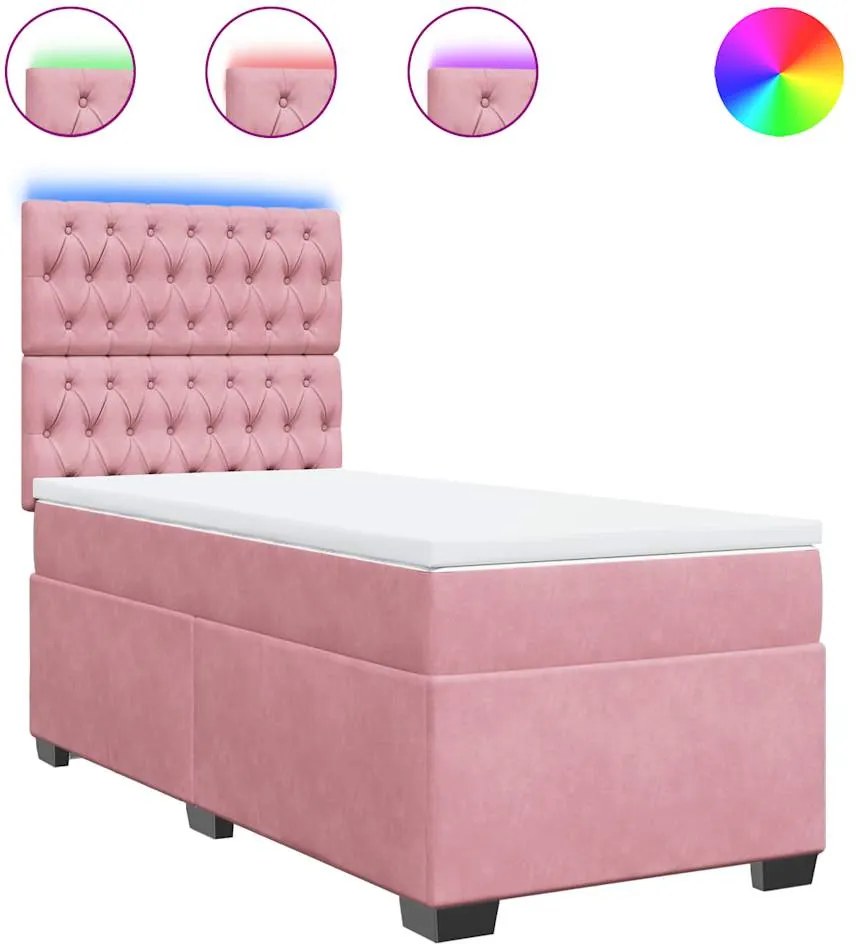 vidaXL Pat box spring cu saltea, roz, 100x200 cm, catifea