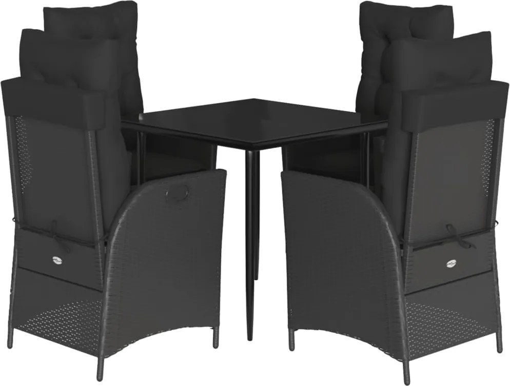 vidaXL Set mobilier de grădină cu perne, 5 piese, negru, poliratan