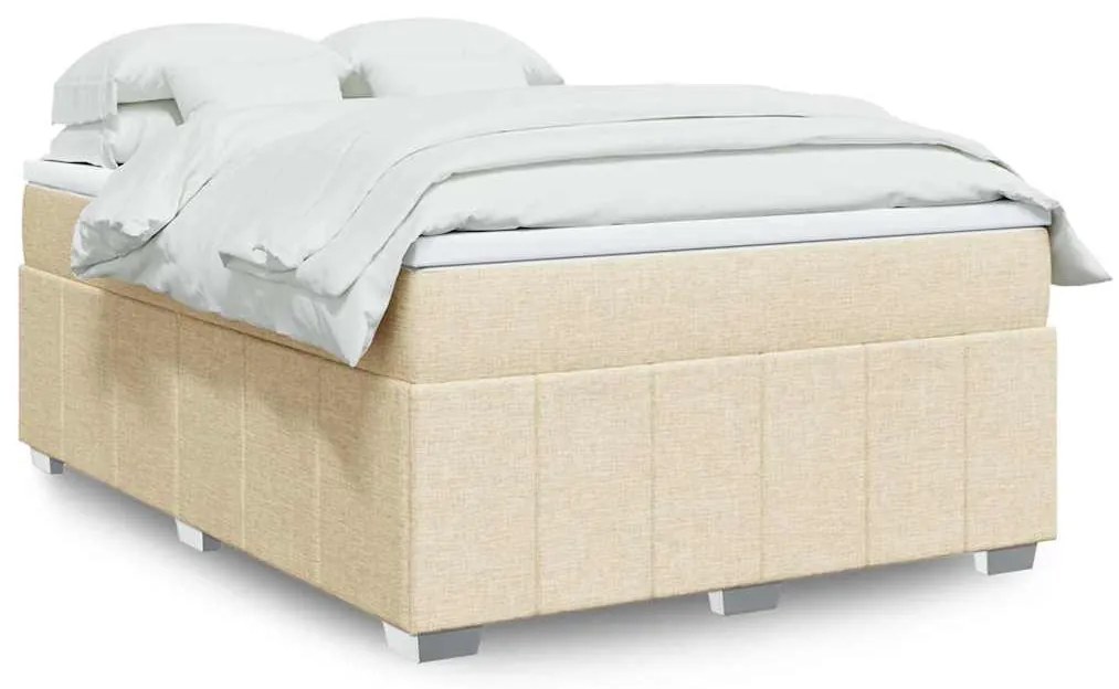 vidaXL Pat box spring cu saltea, crem, 140x200 cm, textil