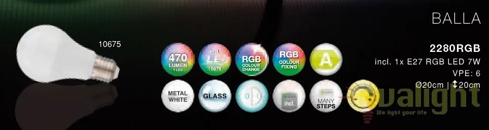 Veioza moderna cu LED RGB si telecomanda Balla 2280RGB GL