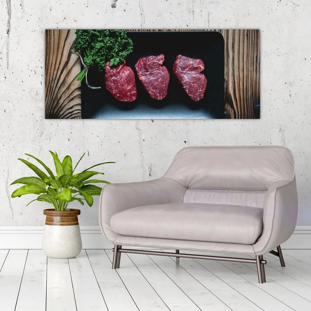 Tablou cu carne pe farfurie (120x50 cm)