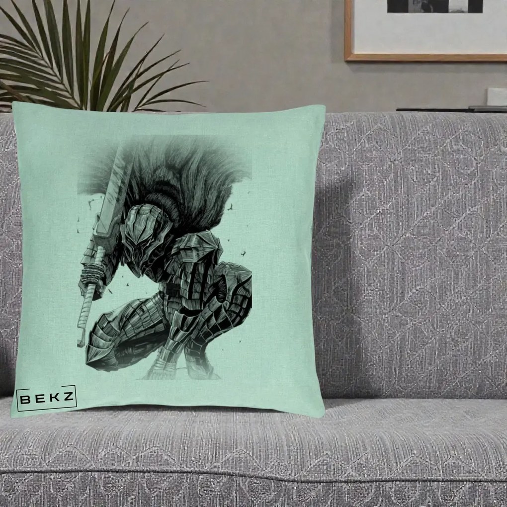 Perna Personalizata Berserk Guts Armor of Darkness Manga, 40x40 cm, Verde Menta, Husa Detasabila, Perna Inclusa, BEKZ®