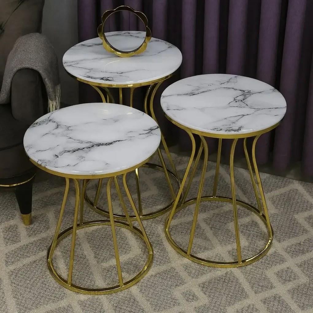 Set masuta de cafea,sticla, seria 259,Homs, 3 buc,5002-,alb si gold