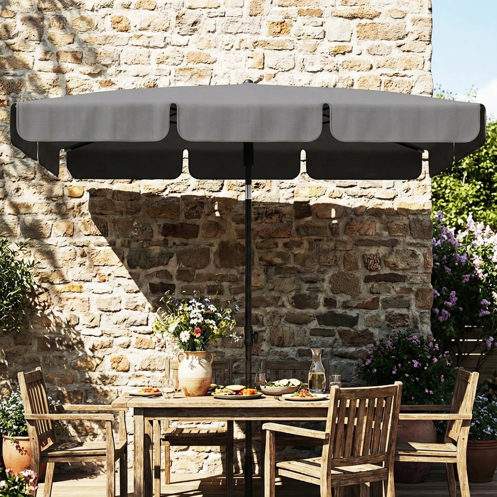 Outsunny Umbrelă de soare dreptunghiulară umbrelă pentru balcon cu înclinare în 3 trepte, mecanism cu manivelă, umbrelă de plajă cu 8 spițe 183x122x222 cm Gri închis | Aosom Romania