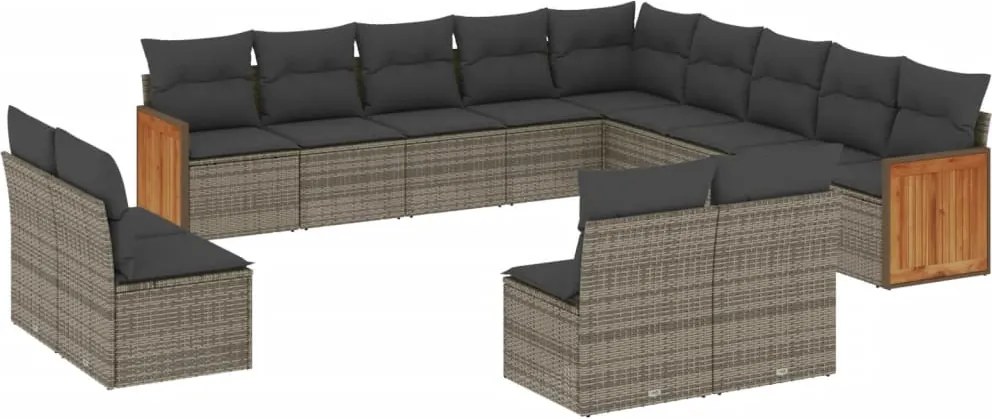 vidaXL Set mobilier de grădină cu perne, 13 piese, gri, poliratan