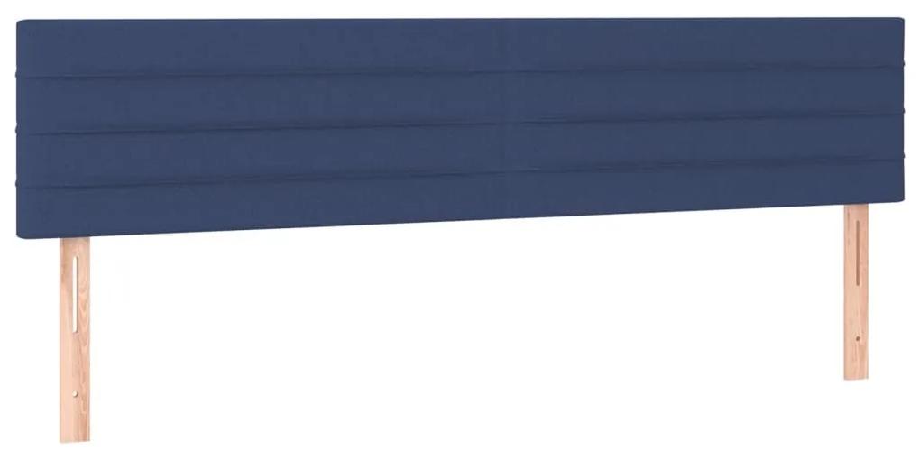 Pat box spring cu saltea, albastru, 200x200 cm, textil Albastru, 200 x 200 cm, Benzi orizontale