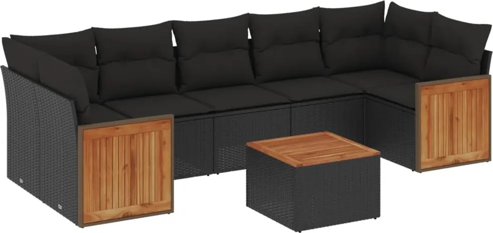 vidaXL Set mobilier de grădină cu perne, 8 piese, negru, poliratan