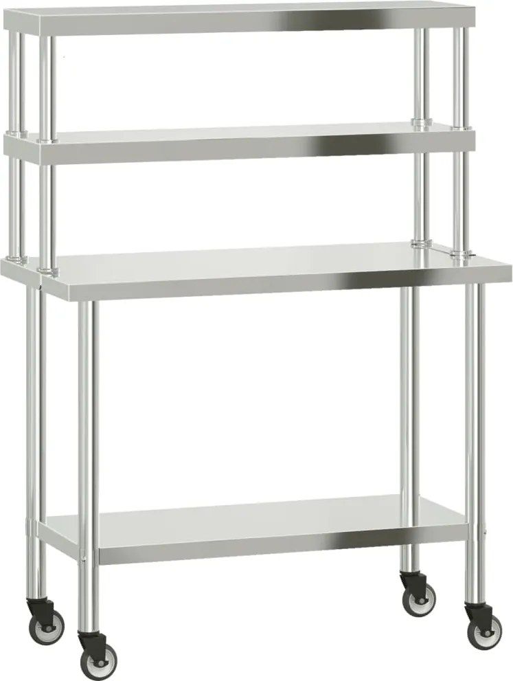 vidaXL Masă bucătărie cu raft superior, 110x55x150 cm, oțel inoxidabil
