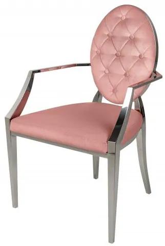 Scaun cu brate, tapiterie din catifea Modern Barock, roz / argintiu