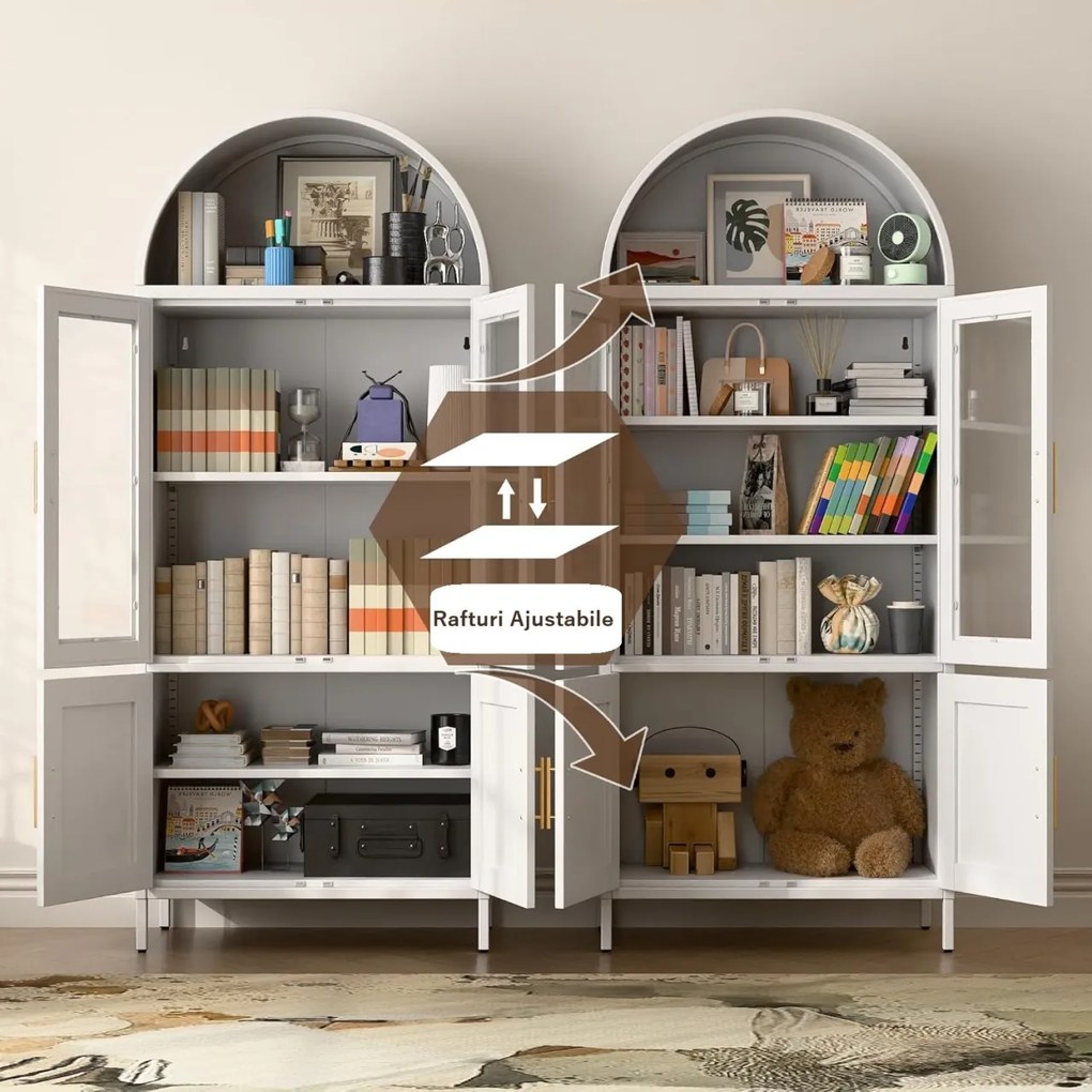 DUA205 - Vitrina 80 cm, Dulap rotund pentru birou, Biblioteca Living, Rafturi Dormitor, Dining, Hol - Alb