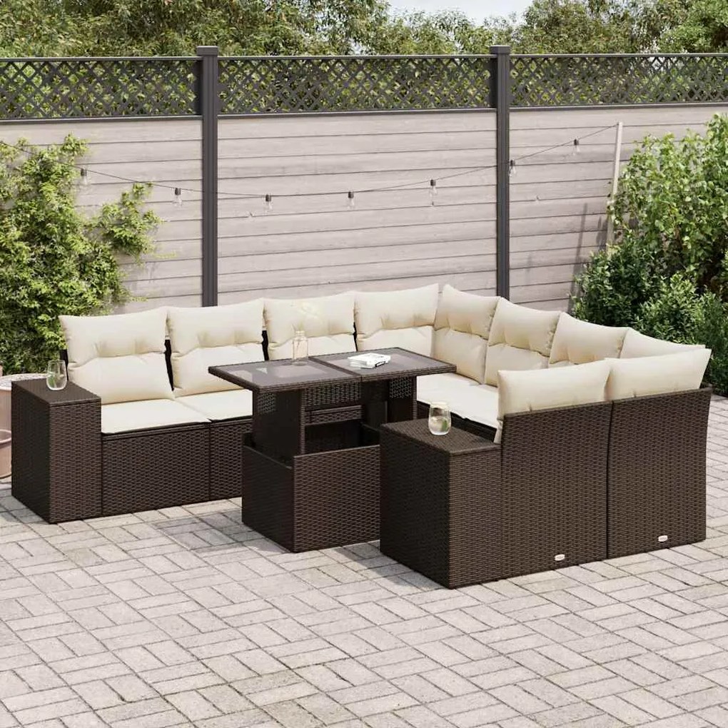 vidaXL Set canapele de grădină cu perne, 9 piese, maro, poliratan