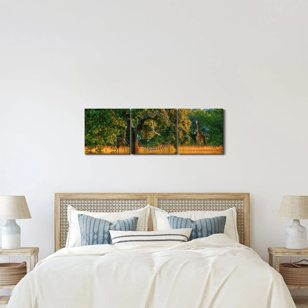 Tablou cu girafe în natură (cu ceas) (90x30 cm)