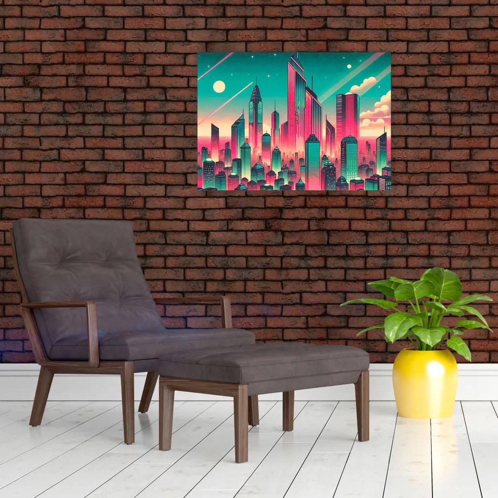 Tablou pe sticlă – Metropolă în stil pop-art (70x50 cm)