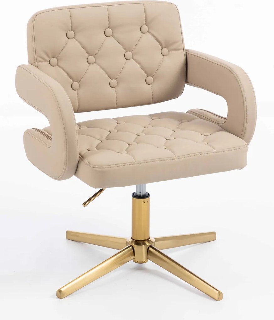 HR8403CROSS Scaun Crem Piele Ecologica Premium Soft cu Bază Aurie