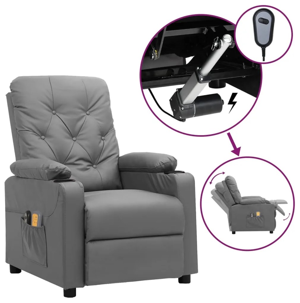 vidaXL Fotoliu de masaj electric, gri, piele ecologică