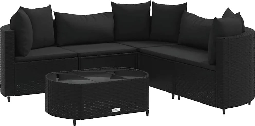 vidaXL Set mobilier de grădină cu perne, 6 piese, negru, poliratan