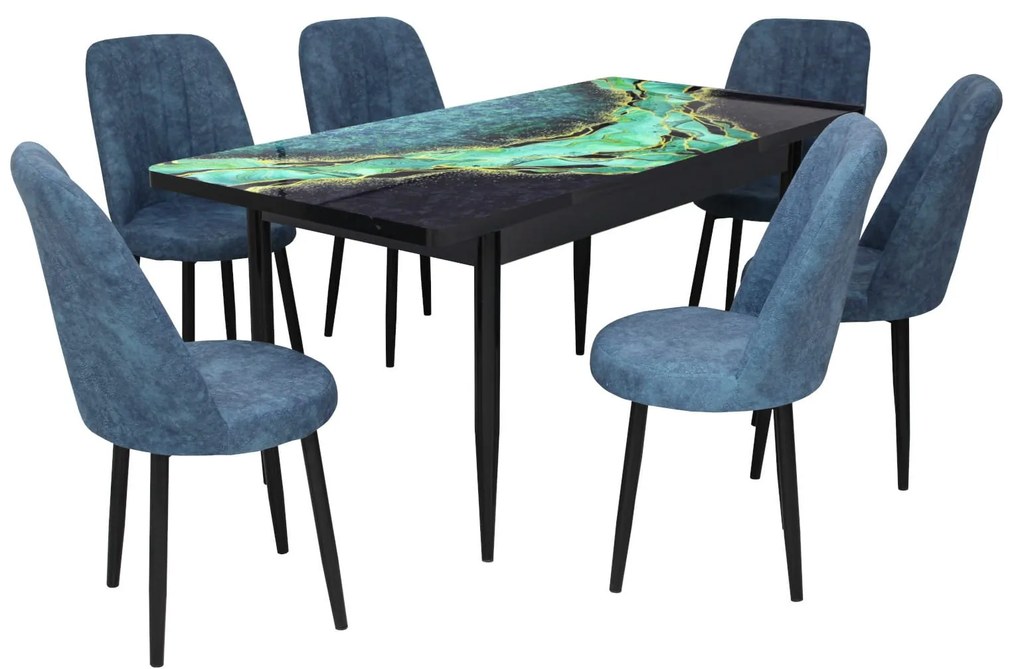 Set masă extensibilă Crystal cu 6 scaune Cronos Blue