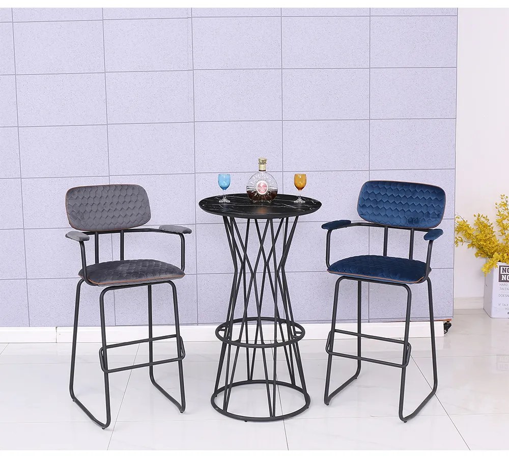 Masa bar Fancy, 60x105 cm, negru, blat sticla, cadru metal