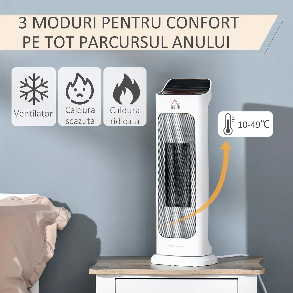 HOMCOM Soba Electrica Oscilanta cu Telecomanda, incalzitor cu Temperatura Reglabila si Timer, aparat de incalzire cu Putere 1000W / 2000W | AOSOM RO