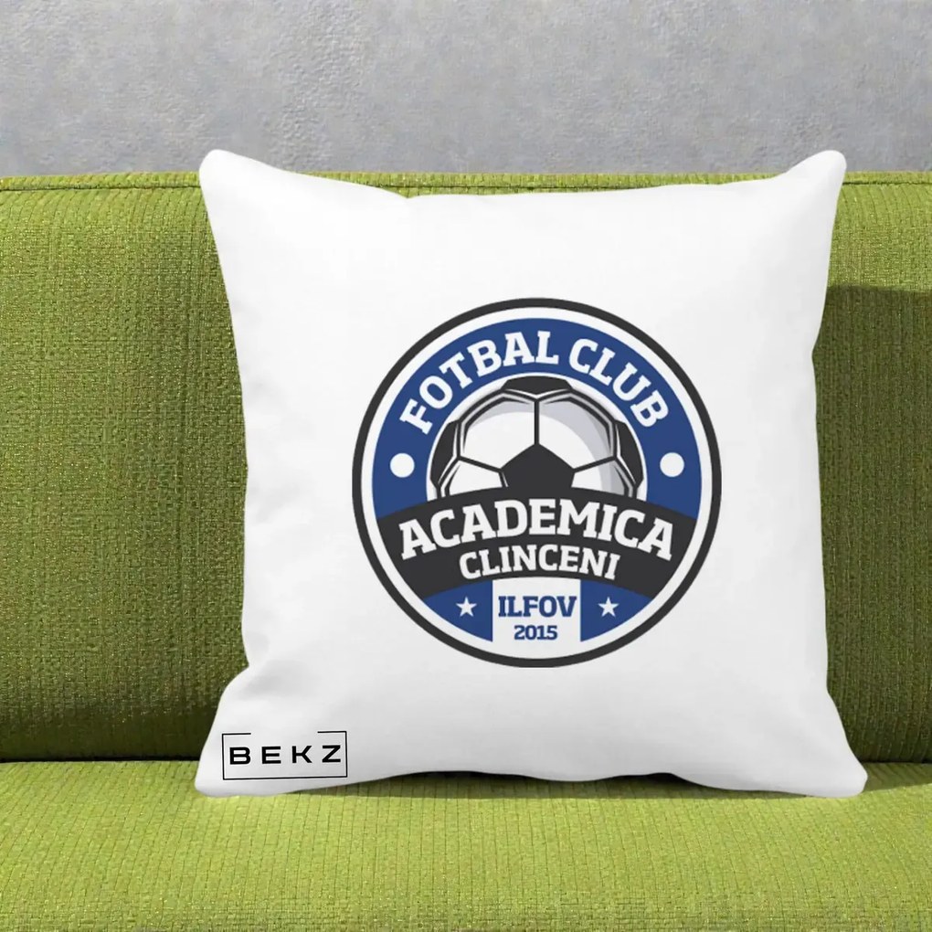 Perna Personalizata Academica Clinceni Fotbal Club, 40x40 cm, Alba Mata, Husa Detasabila, Perna Inclusa, BEKZ®