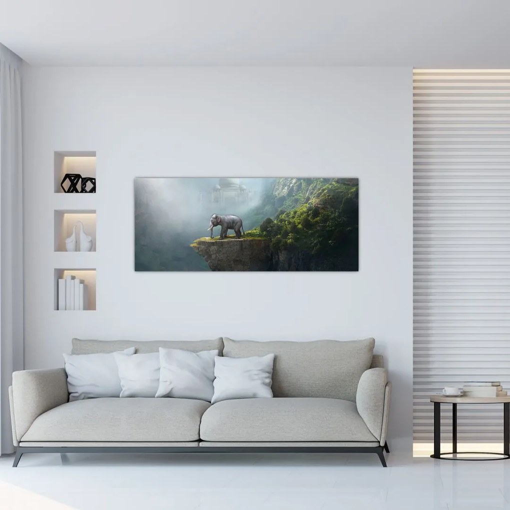 Tablou - Elefant în vârful Taj Mahalului (120x50 cm)