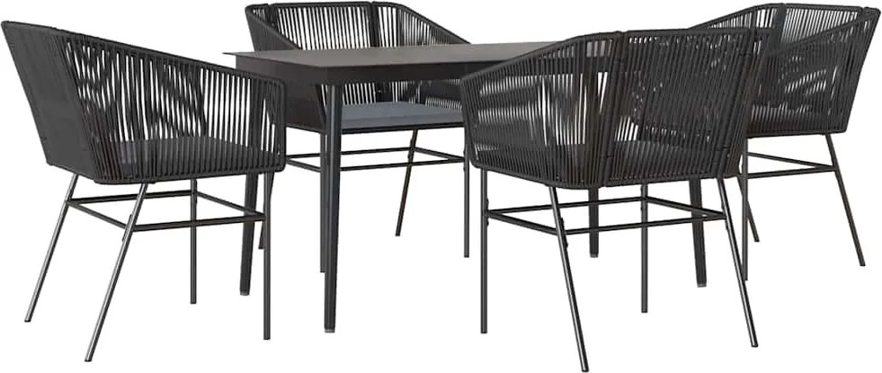 vidaXL Set de sufragerie de grădină 5 piese neagră Sticlă Poly Rattan