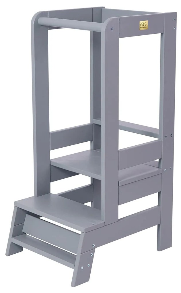 Inaltator Learning Tower Ajustabil, Ajutor de bucatarie MeowBaby  , lemn Gri inchis